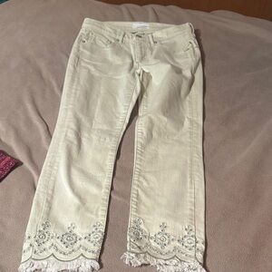 LOFT Cream Cropped Jeans with Embroidered Hem